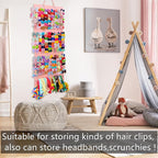 Girly Pink Hair Accessory Organizer - Holder for Girls' Hair Bows, Clips, Ties & Scrunchies - Foldable Wall Mount Storage Caddy