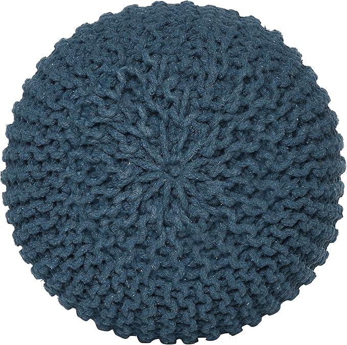 REDEARTH · Round Pouf Bean Bag Ottoman - Foot Stool Hand Knitted - Home Decor Pouffe Stuffed - Cable Boho Poof Beanbag Footrest for Living Room - Nursery - Bedroom - Patio (19.5"x19.5"x14") - Teal