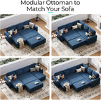 LINSY HOME Sectional Sleeper Sofa Storage Ottoman Bench, Convertible Coffee Table Plush Corduroy Couch Ottoman Footstool for Living Room, Bedroom Entryway and Family Room, Blue
