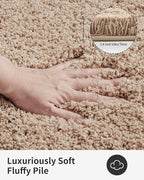 ILANGO Beige Bathroom Rugs 32" × 20" Non Slip & Super Absorbent Extra Thick Soft, Washable Bath Mat for Floor, Microfiber Plush Shaggy Bath Rug with Rubber for Bathtub Shower Room Sink