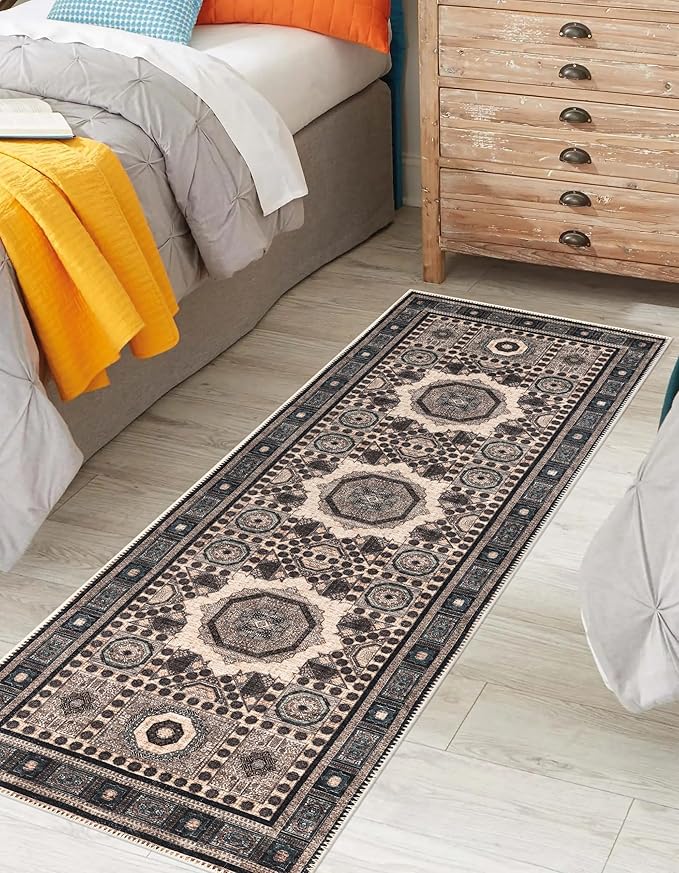Keen Home Design 2x7 Rug - Machine Washable Runner Rug with Non-Slip Backing, Ideal for Hallway, Entryway, Kitchen, Laundry Room - Vintage, Easy Clean, Durable, Low Pile Rug - (2'6" x 7')