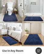 ILANGO Navy Blue Bathroom Rugs 60" × 24" Non Slip & Super Absorbent Thick Soft, Washable Bath Carpet Runner for Floor, Microfiber Plush Shaggy Bath Mats with Rubber for Bedroom Bathtub Shower Room
