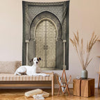 Ambesonne Moroccan Tapestry King Size, Aged Door Geometric Pattern Doorway Design Entrance Architectural Oriental Style, Wall Hanging Bedspread Bed Cover Wall Decor, 68" X 88", Sepia Black