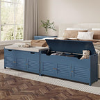 ChooChoo 41.3" Shoe Storage Bench with Lift Top Storage, Entryway Bench with Cushioned Seat, Adjustable Shelf, Shoe Cabinet with Hidden Space, for Entryway, Bedroom, Living Room, Blue