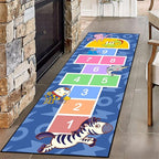 Hopscotch Carpet for Bedroom, 3.3x7ft, Zebra Jellyfish Animal Print Indoor Throw Rug, Cartoon Blue Runner Rug for Kids Room, Thin Low Pile Breathable Non Slip Rugs for Classroom Playroom