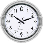 Bernhard Products Retro Wall Clock 12 Inch Silver Kitchen 50's Vintage Design Round Silent Non Ticking Quality Quartz Battery Operated for Home/Office/Kitchen/Living Room/School Classroom