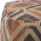SIMPLIHOME Johanna Square Pouf - 20 inch Wide Upholstered Cotton and Jute Kilim Ottoman in Multi-Color, Boho Footstool or Extra Seating for Living Room with Polystyrene Bead Filling, Assembled