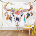 Ambesonne Feather Tapestry, Watercolor Style Bull Skull Ornaments Vibrant Image, Fabric Wall Hanging Decor for Bedroom Living Room Dorm, 45" X 30", White Brown