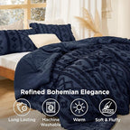 Bedsure Tufted Boho Comforter Set King Size - Navy Boho Bed Set, GentleSoft™ 3 Pieces Farmhouse Shabby Chic Embroidery Bedding, Gifts for Woman, Soft Jacquard King Comforter for All Seasons