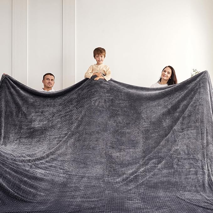 Oversized King Fleece Blanket 120x120 Inches, Seamless Soft Cozy 3D Jacquard Flannel Blanket 10'x10' Extra Large for Bed, Sofa, Couch, Travel & Camping, California King Throw, Dark Grey Leaf