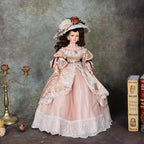 22 Inch 55cm Porcelain ＆ Fabric Victoria Doll, European Retro Handmade Ceramic Doll with Showing Stand for Room Decor, Birthday Gifts, Collectible，Name Lenore