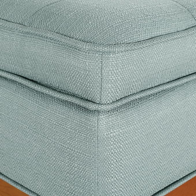 OSP Home Furnishings Katheryn Mid-Century Modern Storage Bench with Tufted Seat and Wood Legs, Sea Blue Fabric