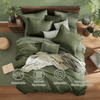 Monbix King Size Comforter Set, Olive Green King Bed Set Reversible, King Size Comforter Set 7 Pieces, Cationic Dyeing Bed in a Bag with Comforter, Sheets, Pillowcases & Shams