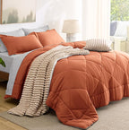 Bedsure Twin Comforter Set - 5 Pieces Reversible Burnt Orange Bedding, Twin Size Bed Set for All Seasons, Bed in a Bag with Down Alternative Comforter, Sheets, Pillowcase & Sham
