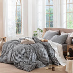 MooMee Gingham Duvet Cover Set 100% Washed Cotton Linen Like Textured Breathable Durable Soft Comfy Modern Checkered Design (Black White Gingham, Oversized Queen 98"x98")