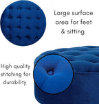 BIRDROCK HOME Tufted Round Ottoman - Velvet Footrest with Cushion and Mid-Century Modern Steel Legs - Ideal for Living Room, Bedroom, or Office Seating - Soft, Compact Decorative Footstool - Navy