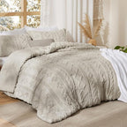 Bedsure Tufted Boho Comforter Set Oversized King - Linen Boho Bed Set, GentleSoft™ 3 Pieces Farmhouse Shabby Chic Embroidery Bedding, Gifts for Woman, Soft Jacquard Comforter for All Seasons