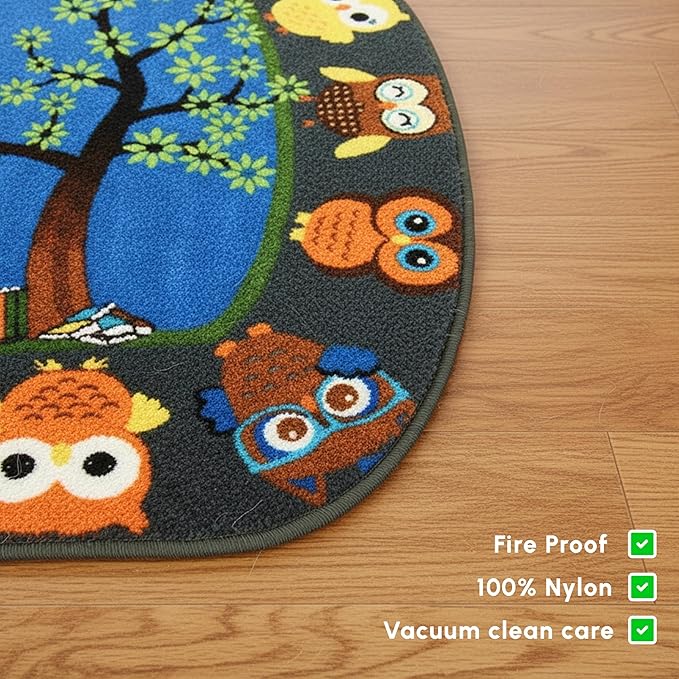 SAFECASTLE Kids Carpet Story Time Owl Rug – 6'6" x 8'4" – Large Multicolored Nylon Educational Area Rug – Learning Carpet for Kids, Toddlers, Classroom, Nursery, Playroom, Daycare & Bedroom
