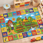 Upgrade Ultra Non Slip Kids ABC Rug for Kids Playroom, 4x7 Washable Alphabet Educational Learning Play Mat for Toddlers Baby Boys Girls, Colorful Farm Carpet for Nursery, Classroom & Bedroom, 48"x80"