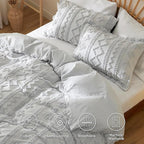 Bedsure Boho Duvet Cover King Size, Soft & Comfortable Elegant Design Boho Bedding for Decoration, Machine Washable Comforter Cover for All Seasons,Includes 1 Duvet Cover & 2 Pillow Shams,Light Grey