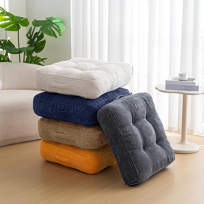 6" Washable Floor Pillow Cushion for Adults, Meditation Cushion Pillow, Large Square Floor Sitting, Removable Tufted Corduroy Cover, for Tatami Living Room or Yoga, 22x22 Inch, 2Pack, Machine Washable
