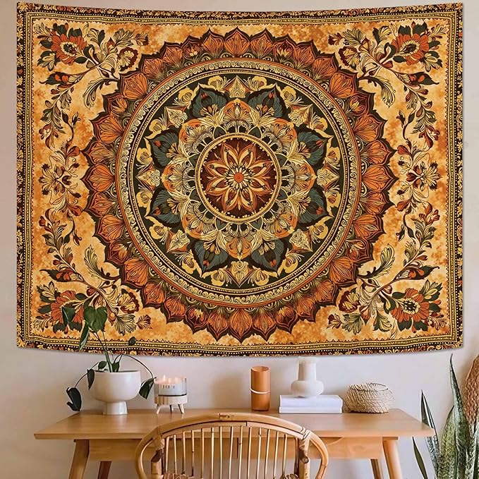 Lifeel Orange Mandala Tapestry, Boho Hippie Medallion Tapestries Home Decor for Bedroom Living Room Dorm, 36x48 inches