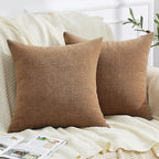 GAWAMAY Decorative Square 16x16 Inch Throw Pillow Covers Set of 2, Super Soft Chenille Pillows Farmhouse Fall Pillowcase for Living Room Bedroom Sofa Couch Cushion Cover Brown 40x40cm (No Inserts)