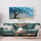 Blue Tree Wall Art for Office Blue Canvas Wall Art for Living Room Tree of Life Poster for Dining Room Size 24 x 48 Inch