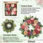 24-Inch Spring Wreath for Front Door with Hydrangeas Dahlias Daisy Silk Flowers and Berry Greenery for All Seasons Indoor Outdoor Wedding Farmhouse Porch Wall Living Room Home Wedding Decor