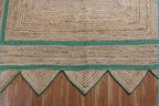 Scalloped Edge Rug, Hand Woven Natural Jute Area Rug, 5x7 Ft Beige & Green Braided Sisal Kilim Rugs for Living Room, Kitchen, Entryway, Farmhouse