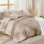 Bedsure Tufted Boho Comforter Set Full Size - Khaki Boho Bed Set, GentleSoft™ 3 Pieces Farmhouse Shabby Chic Embroidery Bedding, Gifts for Woman, Soft Jacquard Full Comforter for All Seasons