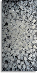 MyArton Textured Abstract Squares Canvas Wall Art Hand Painted Modern Black Silver Oil Painting Picture for Home Decoration Ready to Hang Horizontal or Vertical 40x20inch