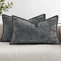 decorUhome Chenille Throw Pillow Covers 12x20 Set of 2, Thick Textured Slubby Neutral Decorative Pillow Covers with Elegant Design for Couch, Sofa, Living Room, Dark Grey