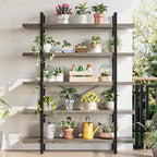 Bookshelf Set, Heavy Duty 5-Tier Industrial Bookcase, 47" Wide Wood Bookshelf for Home Office, 120lbs Shelf Capacity, Rustic Open Display with Horizontal Shelf for Living Room Bedroom, Grey