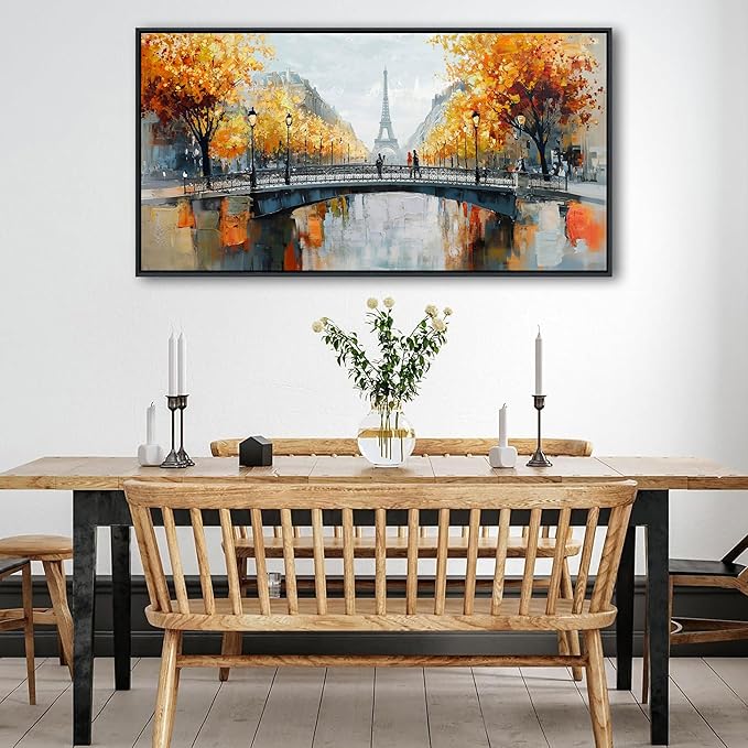 KLAKLA Black and White Canvas Wall Art for Living Room Bedroom Bathroom Orange Paris Theme Room Decor Oil Painting Print Tower Eiffel Painting for Wall Decor 20x40 Inches