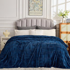 Oversized King Fleece Blanket 120x120 Inches, Seamless Soft Cozy 3D Jacquard Flannel Blanket 10'x10' Extra Large for Bed, Sofa, Couch, Travel & Camping, California King Throw, Blue