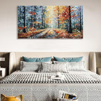 Art Hand Painted Forest Landscape Oil Painting Modern Abstract Art Home Wall Deco Art 24x48 inches