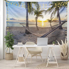 Ambesonne Tropical Tapestry, Paradise Beach Hammock and Coconut Palm Trees Horizon Coast Vacation Scenery, Fabric Wall Hanging Decor for Bedroom Living Room Dorm, 28" X 23", Sand Brown