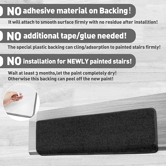 PURE ERA Bullnose Carpet Stair Treads Set Tape Free Non-Slip Indoor Stair Protectors Pet Friendly Rugs Covers Soft Skid Resistant Washable Reusable 9.5" x 30"(14 Pieces,Black)