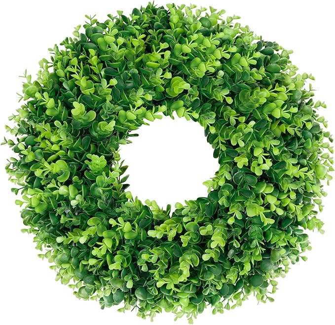 DDHS 18'' Boxwood Wreath for Front Door – Artificial Green Farmhouse Wreath, Spring Summer Fall Winter DIY Decor, for Indoor Outdoor Year-Round Wedding Home Decorations