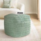 AELS Unstuffed Farmhouse Pouf Cover for Living Room, Boho Storage Bean Bag Cubes, Sage Green Soft Corduroy Plush Sripe Square Ottoman Pouf Foot Rest Footstool, 18"x18"x18", Cover ONLY