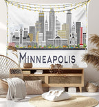 Ambesonne Minnesota Tapestry, Elevation of a Street in Minneapolis Image with High Detailed Facades, Fabric Wall Hanging Decor for Bedroom Living Room Dorm, 30" X 45", White Grey