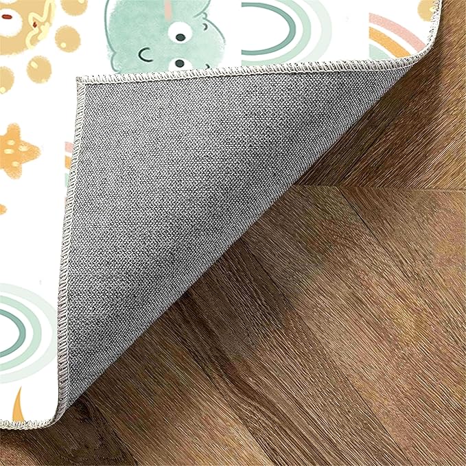 Soft Rainbow Area Rugs Girl's Bedroom Fluffy Colorful Rugs Cute Floor Mats Furry Children's Play Mats White Cloud Rainbow Prints Living Room Kids Room Nursery Home Decor (3, 2x5ft)