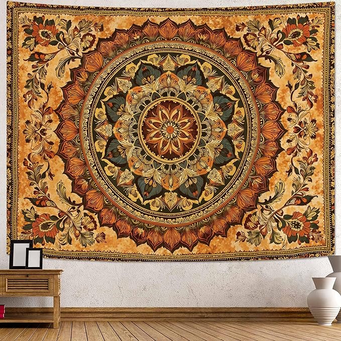 Lifeel Orange Mandala Tapestry, Boho Hippie Medallion Tapestries Home Decor for Bedroom Living Room Dorm, 36x48 inches