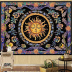 Accnicc Sun and Moon Tapestry Psychedelic Floral Plant Tapestries for Bedroom Aesthetic Hippie Boho Flower Tapestry Wall Hanging for Dorm Living Room (48'' × 36'')