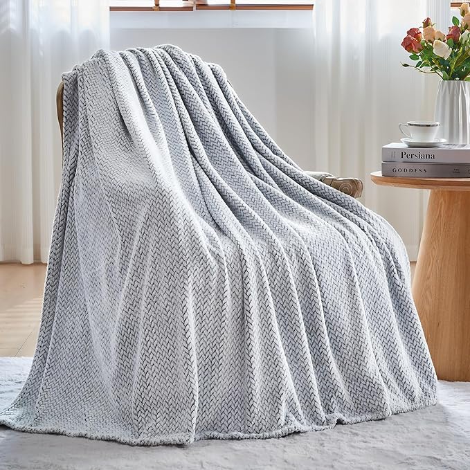 NEWCOSPLAY Super Soft Throw Blanket Frosty Dark Grey Premium Silky Flannel Fleece Leaves Pattern Lightweight Bed Blanket All Season Use (Frosty Dark Grey, Throw(50"x60"))