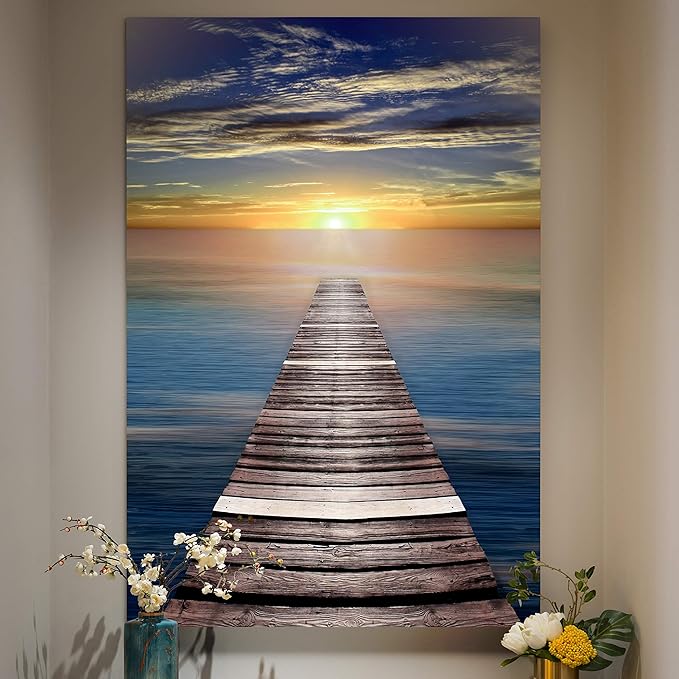 Renditions Gallery Canvas Nature Wall Art Home Scenic Paintings & Prints Calm Caribbean Dusk Glam Romantic Modern Wall Hanging Decorations for Bedroom Office Kitchen Artwork - 12"x18" LT06