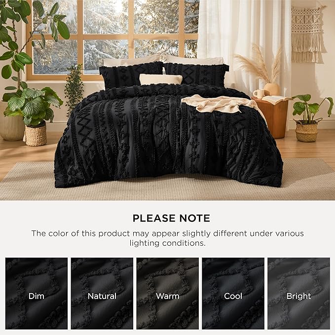 Bedsure Tufted Boho Comforter Set Full Size - Black Boho Bed Set, GentleSoft™ 3 Pieces Farmhouse Shabby Chic Embroidery Bedding, Gifts for Woman, Soft Jacquard Full Comforter for All Seasons