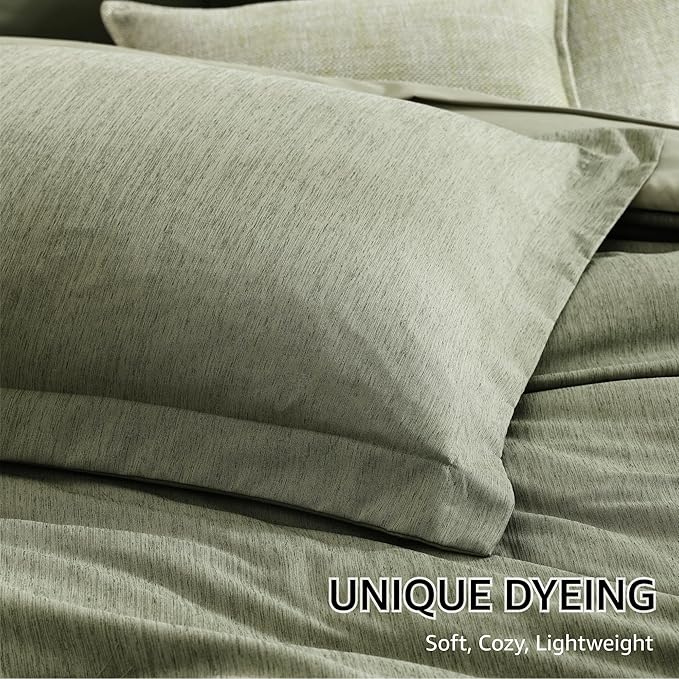Monbix California King Comforter Set - 7 Pieces Cationic Dyeing Sage Green Bed in a Bag Cal King Bed Sets with Comforter, Sheets, Pillowcases & Shams, Reversible Bedding Comforters Sets