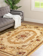 Rugs.com Chateau Collection Rug – 10' x 16' Cream Medium Rug Perfect for Living Rooms, Large Dining Rooms, Open Floorplans